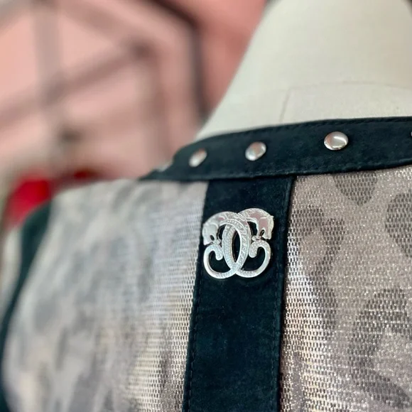 Sharif 1827 Couture Suede Black and Metallic Leopard Print Zip Up Jacket - Picture 4 of 6